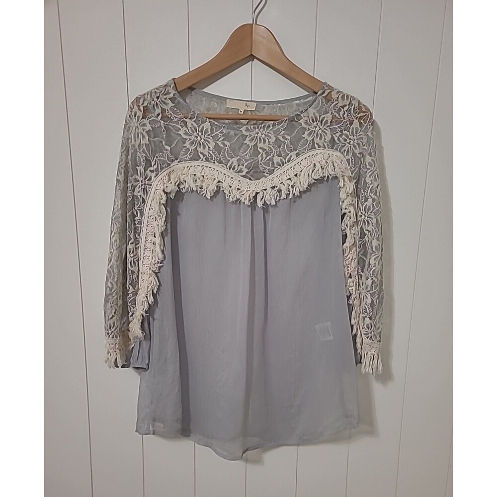 Boho Crochet Lace Fringe Top Size Medium Semi Sheer Coquette Romantic Rye